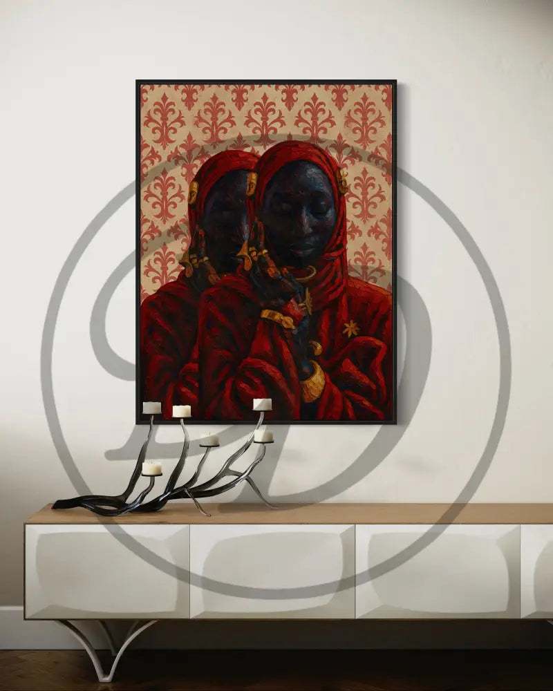 Printable twin elegance artwork celebrating Black unity and strength.