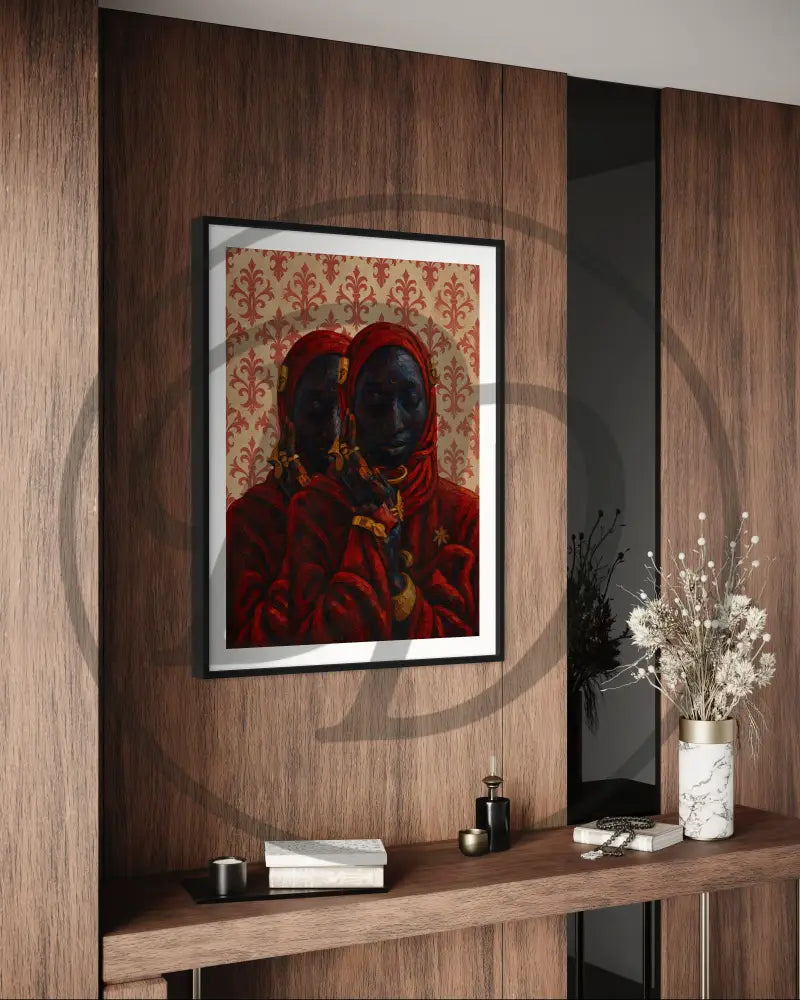 Afrocentric twin elegance digital art perfect for premium spaces.