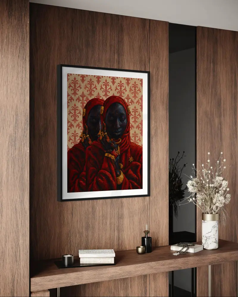 Afrocentric twin elegance digital art perfect for premium spaces.