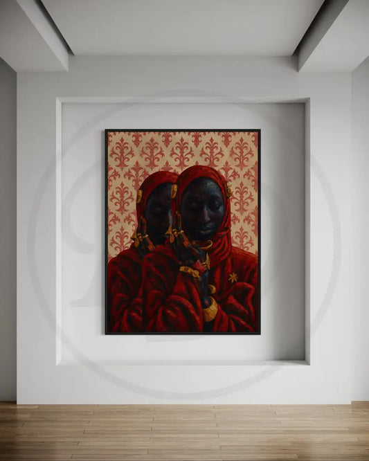 Rich Afrocentric twin digital art for modern cultural interiors.
