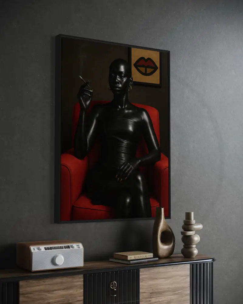 Afrocentric woman in luxury editorial art with gold accents.