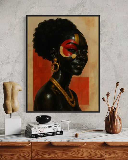 Afrocentric portrait of Black woman with tribal face paint
