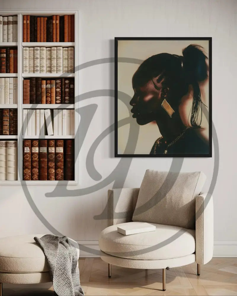 Printable silhouette art of African woman with gold jewelry