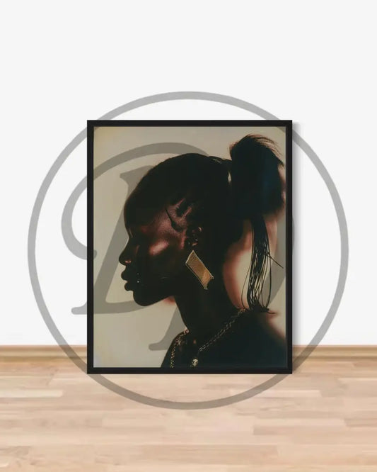 Afrocentric art of Black woman profile with gold earring