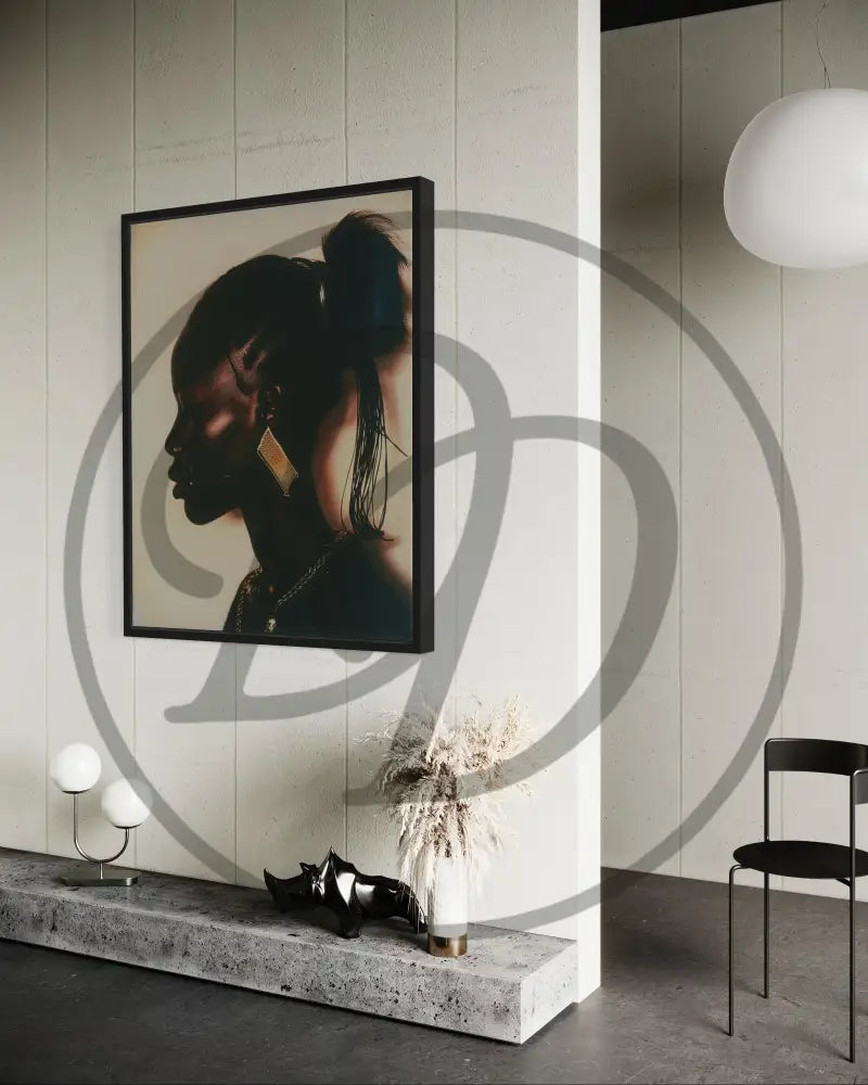 Digital wall art of Black woman in profile view with jewelry