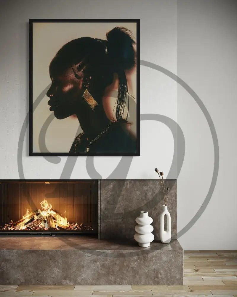 Elegant Afrocentric wall art of woman in profile view