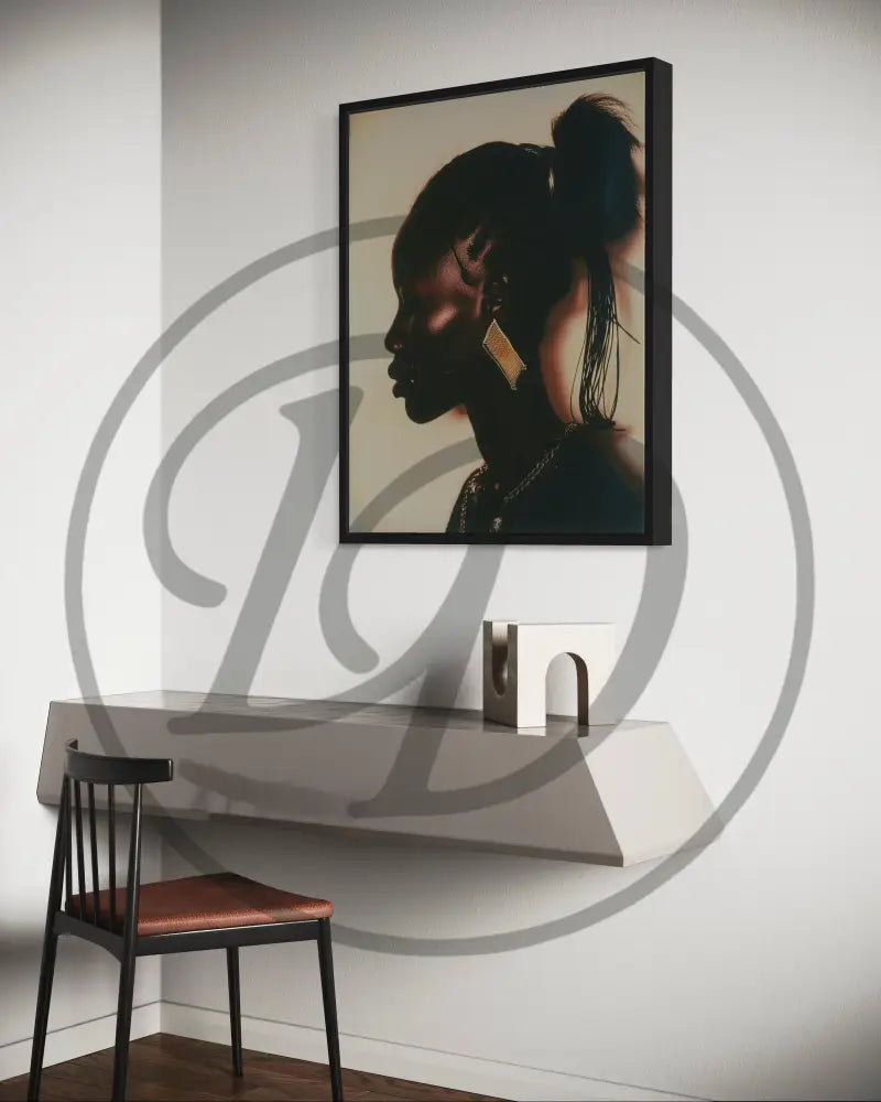 Black woman silhouette artwork with cultural jewelry