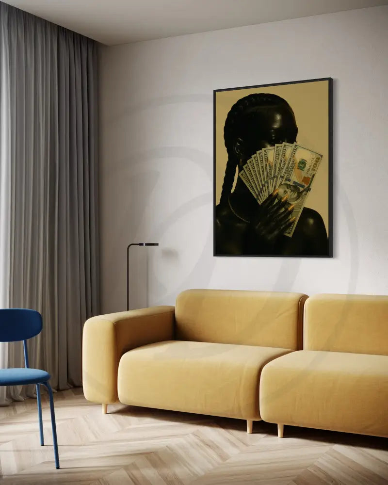 Afrocentric modern wall art with Black woman and golden details.