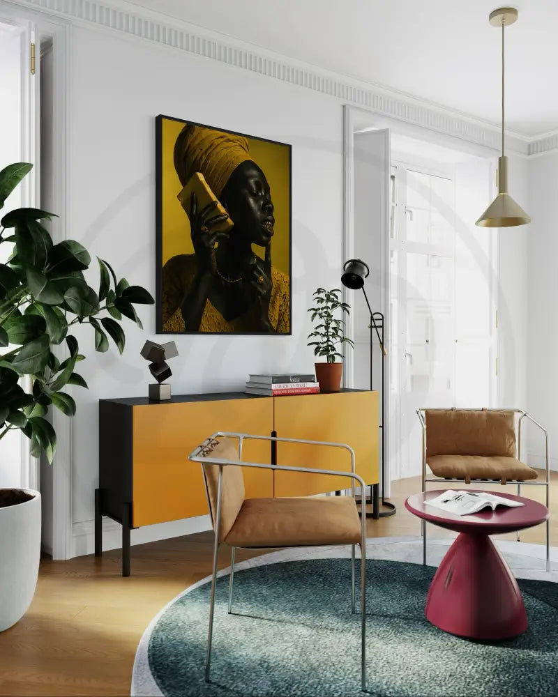 Afrocentric modern printable wall art with bread phone.