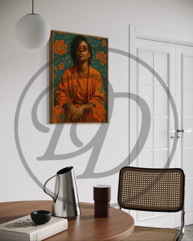 Digital print of stylish Black woman with locs in bold cultural attire

