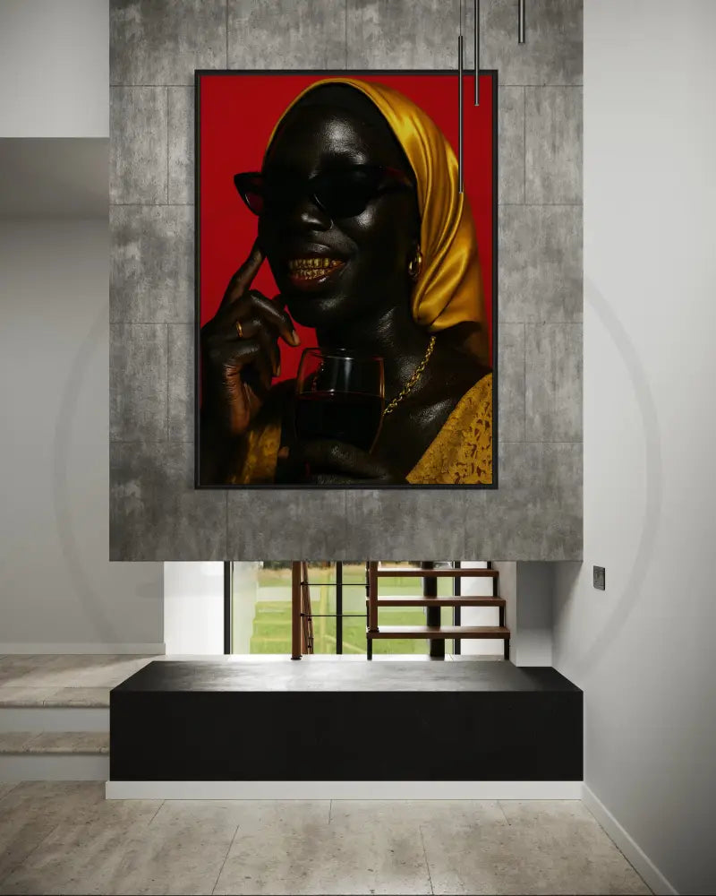 Editorial Afrocentric portrait with sunglasses and gold grills.