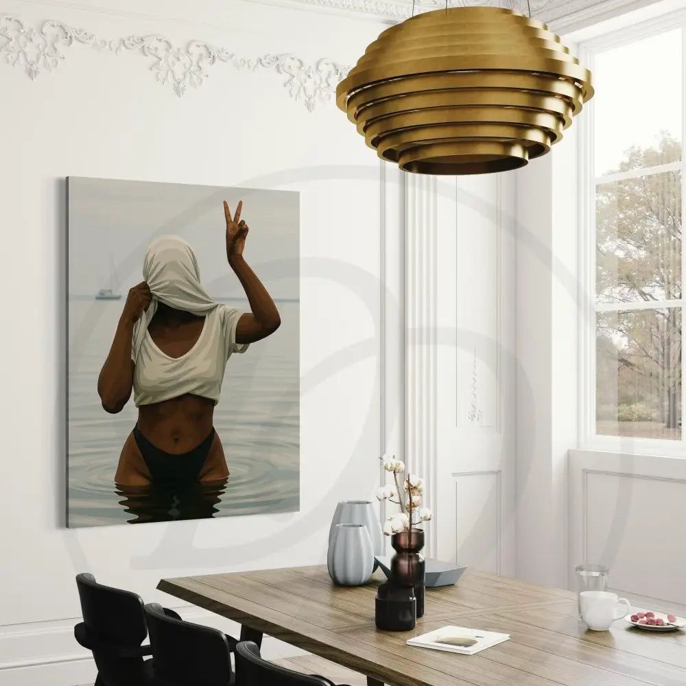 Digital wall art showing Black woman with peace sign

