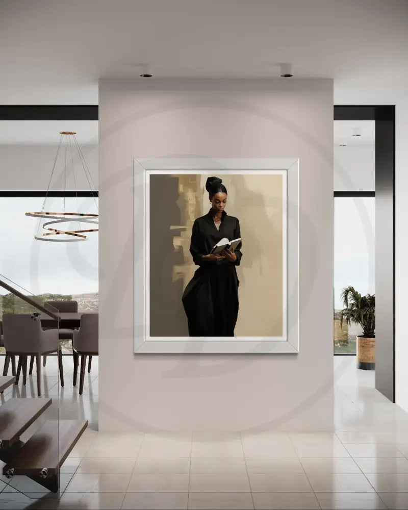 Afrocentric lifestyle wall art with elegant reading woman.