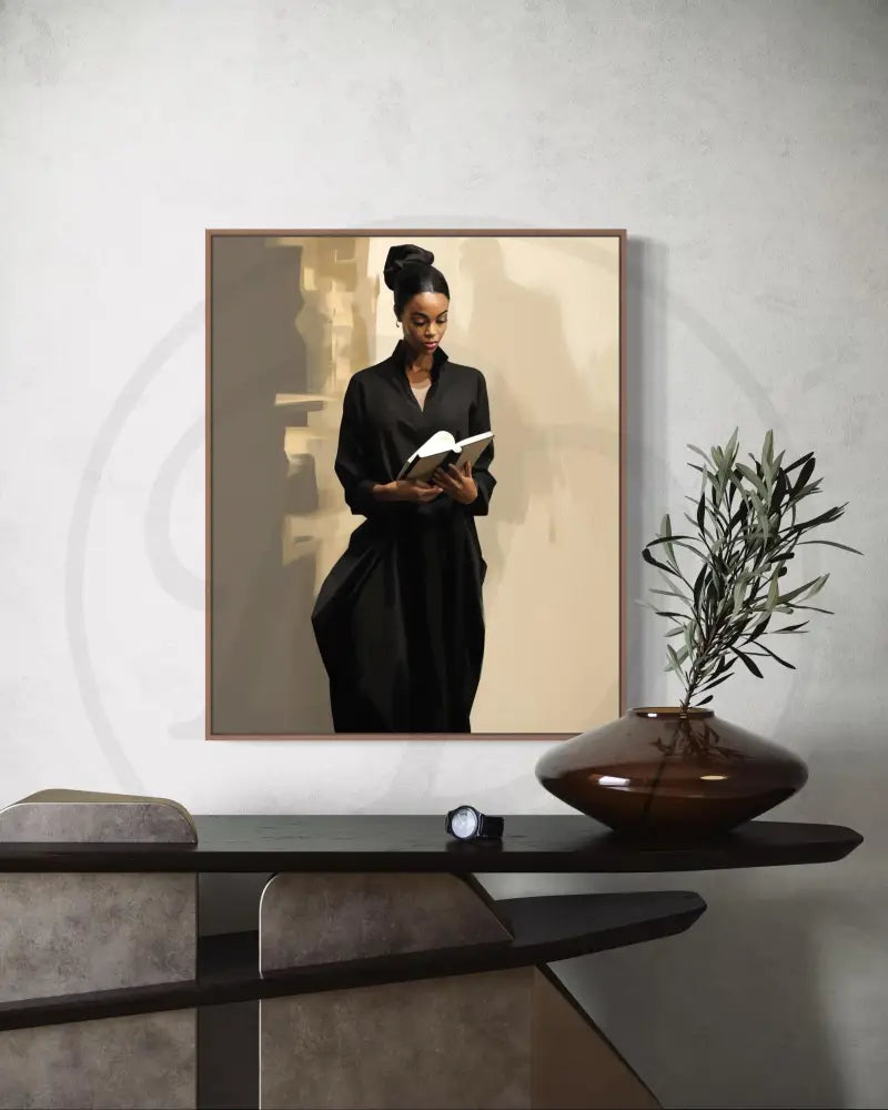 Afrocentric portrait wall art of Black woman reading a book.
