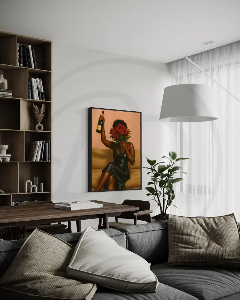 Modern Afrocentric wall art of woman in black dress