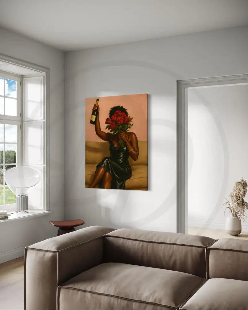 Chic feminine wall art featuring roses and champagne