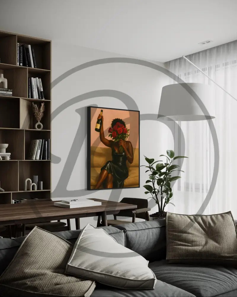 Modern Afrocentric wall art of woman in black dress