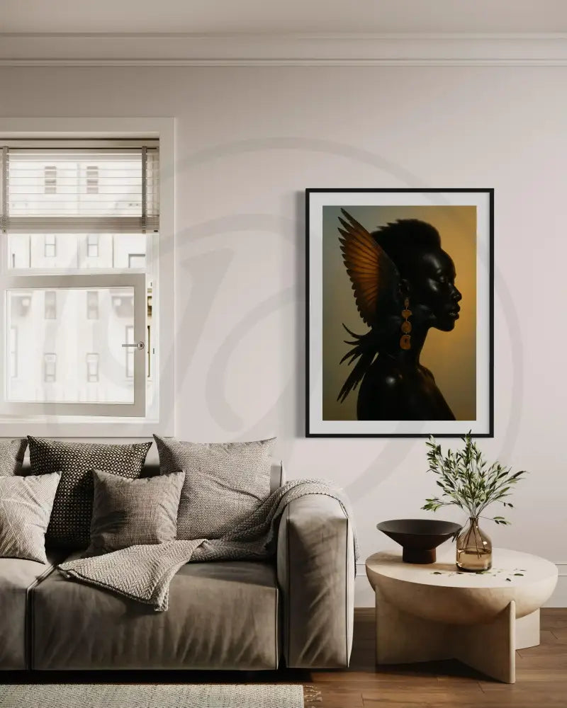 Regal Black woman with bird Afrocentric wall décor.