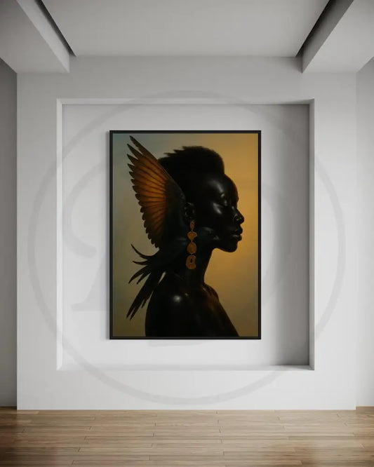 Afrocentric woman portrait with raven wall art.