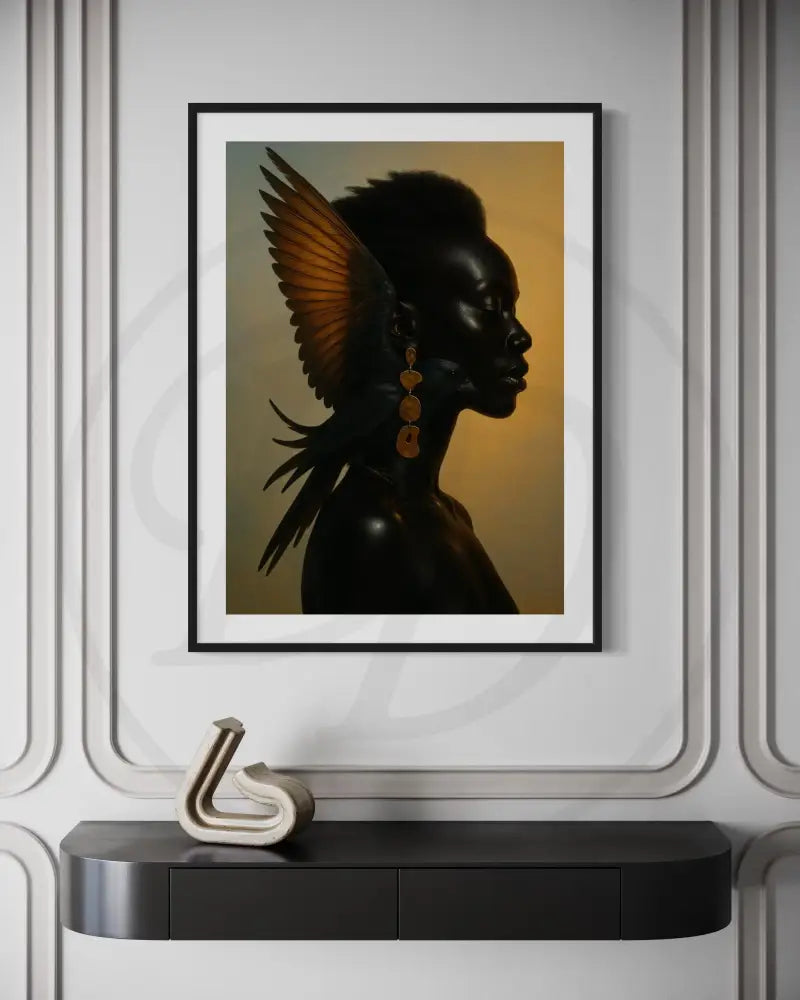 Elegant Afrocentric editorial portrait with bird.