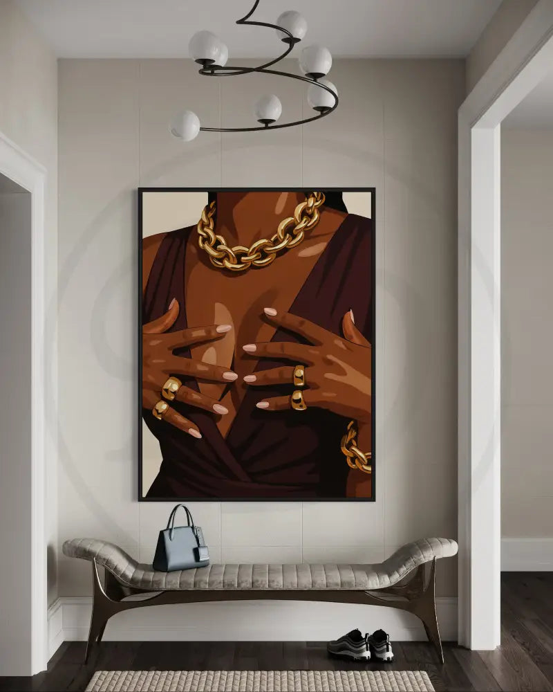Black woman showing rings and gold accessories wall poster