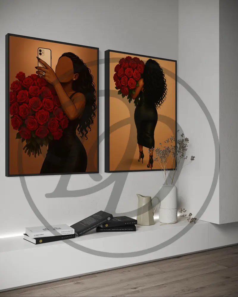 Luxury Black girl with roses poster bundle for bedrooms.