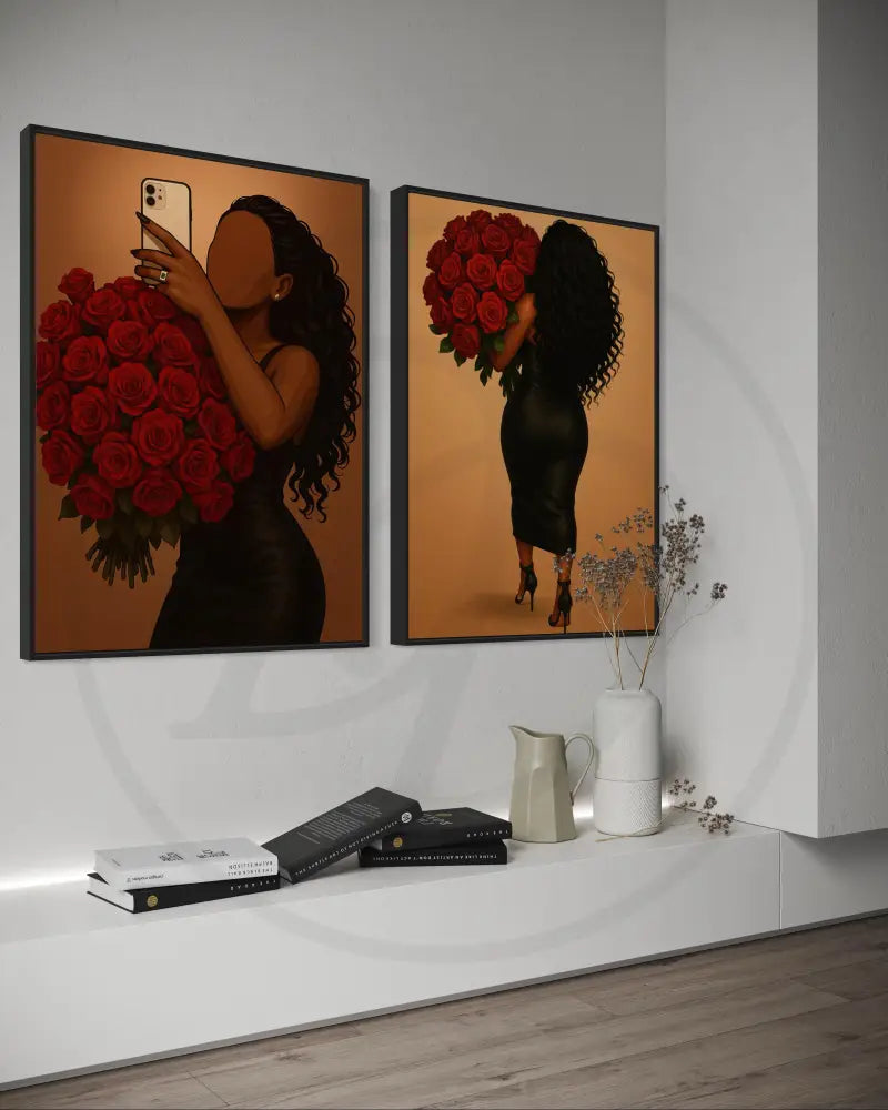 Luxury Black girl with roses poster bundle for bedrooms.