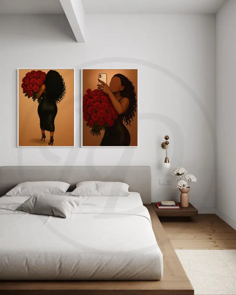 Romantic feminine wall art digital download Afrocentric style.