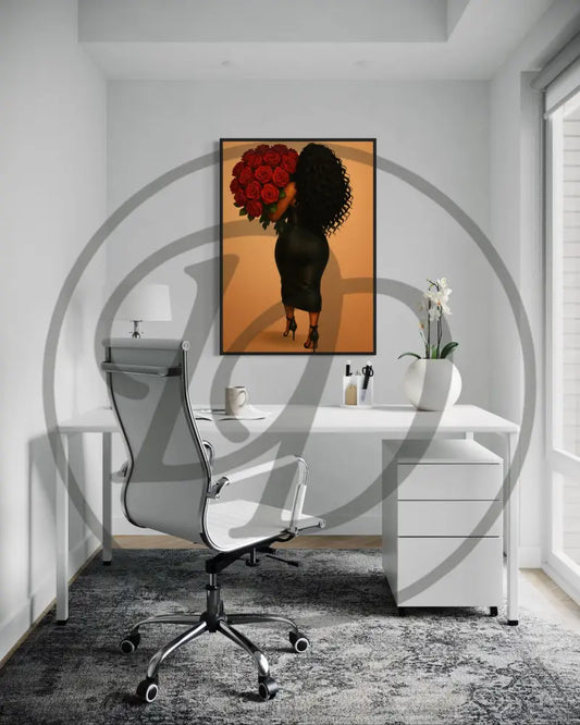 Black girl holding red roses wall art poster set digital file.