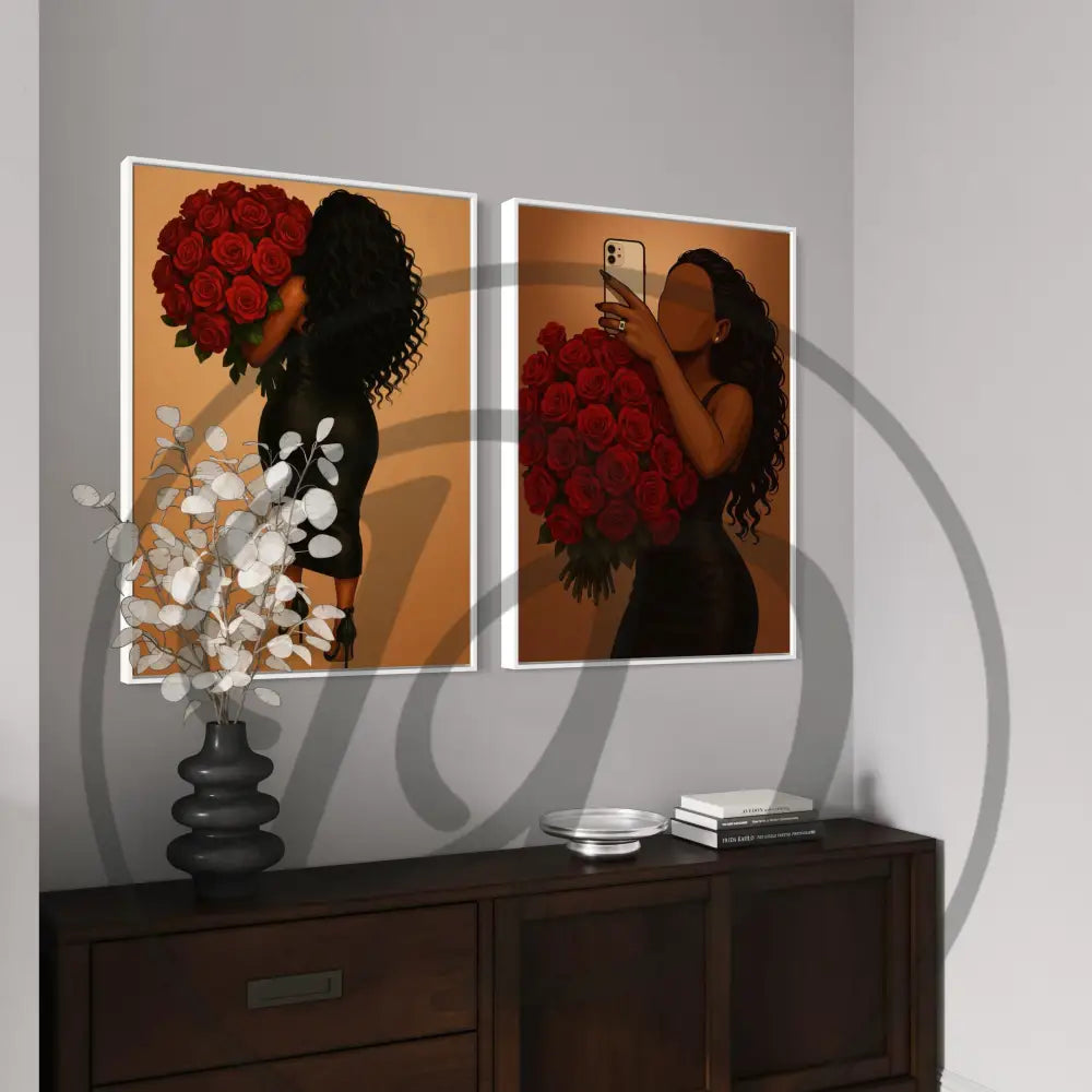 Faceless woman with roses modern printable wall décor set.