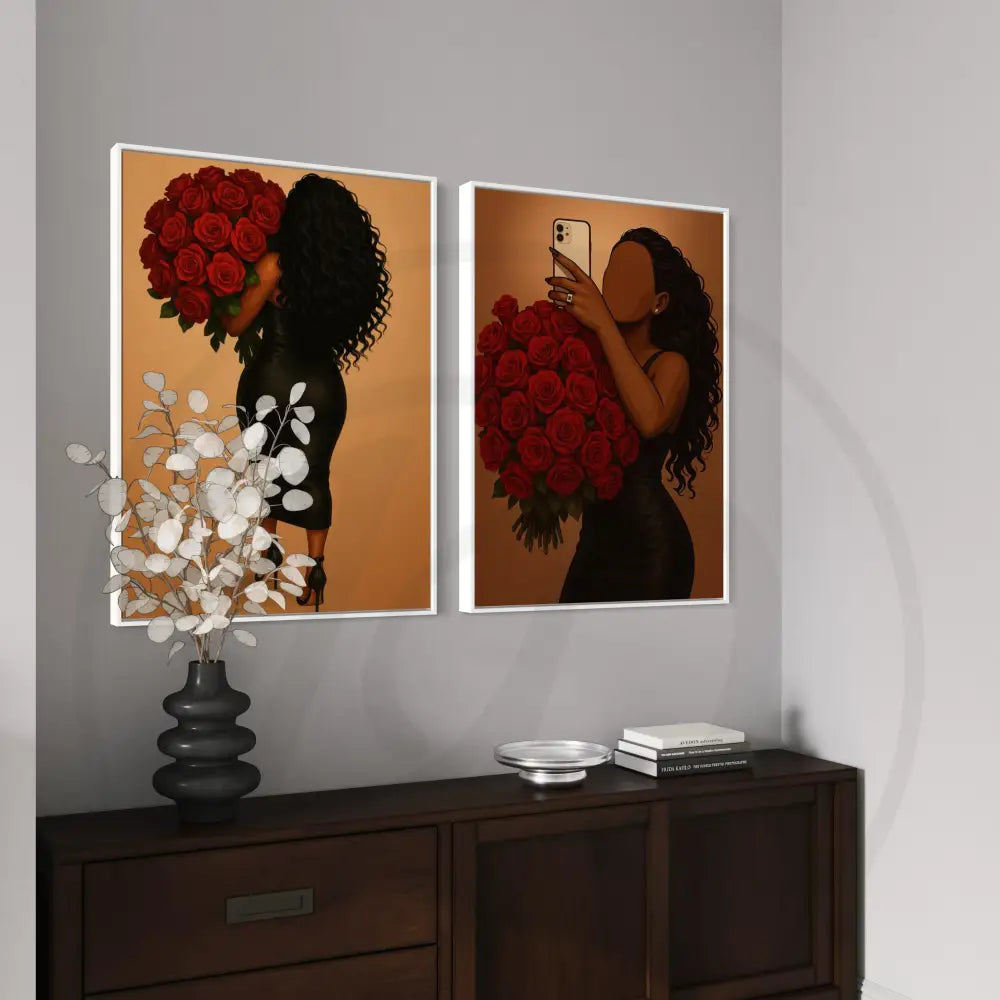 Faceless woman with roses modern printable wall décor set.