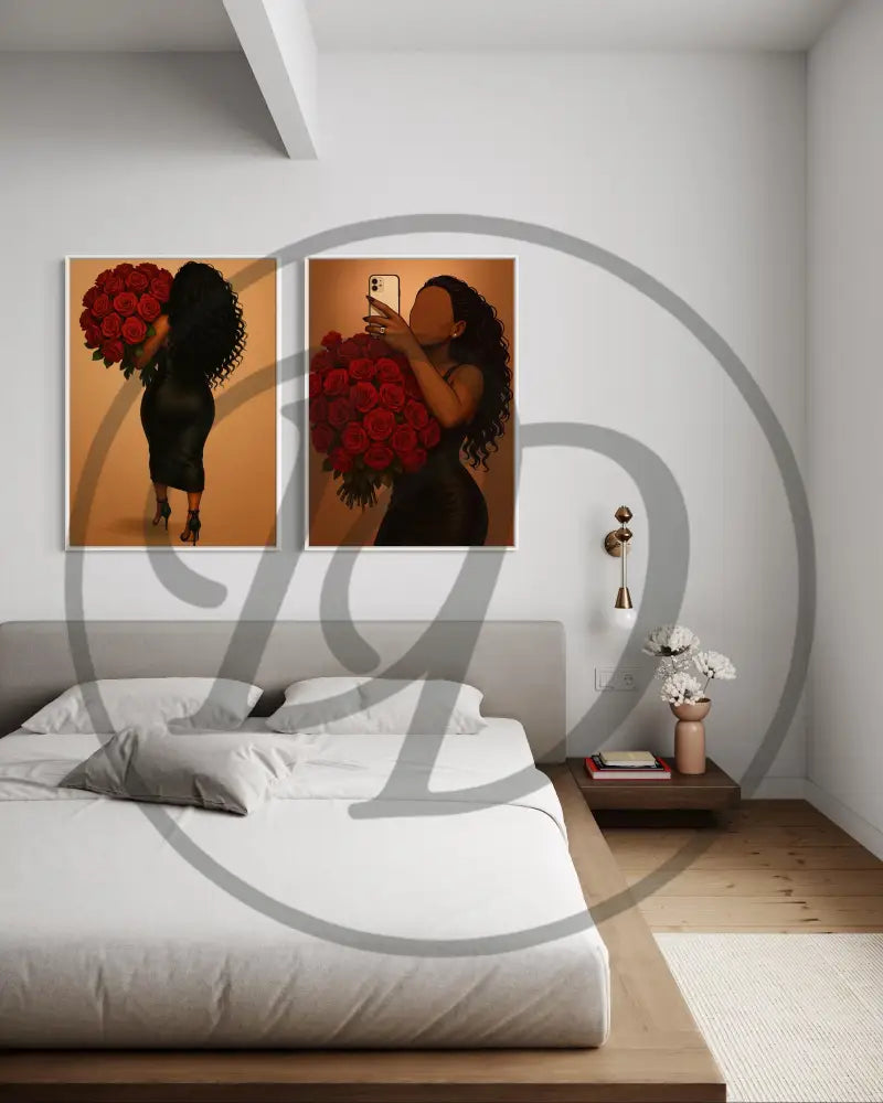 Romantic feminine wall art digital download Afrocentric style.