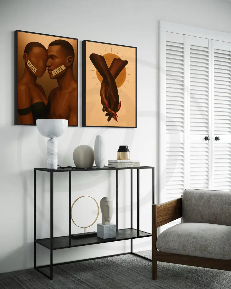 Faceless Black couple wall art earthy tone poster set.