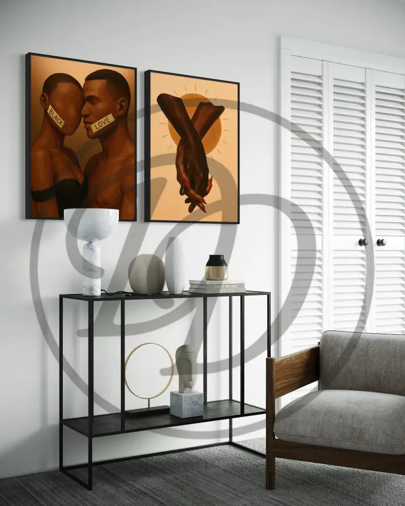 Faceless Black couple wall art earthy tone poster set.