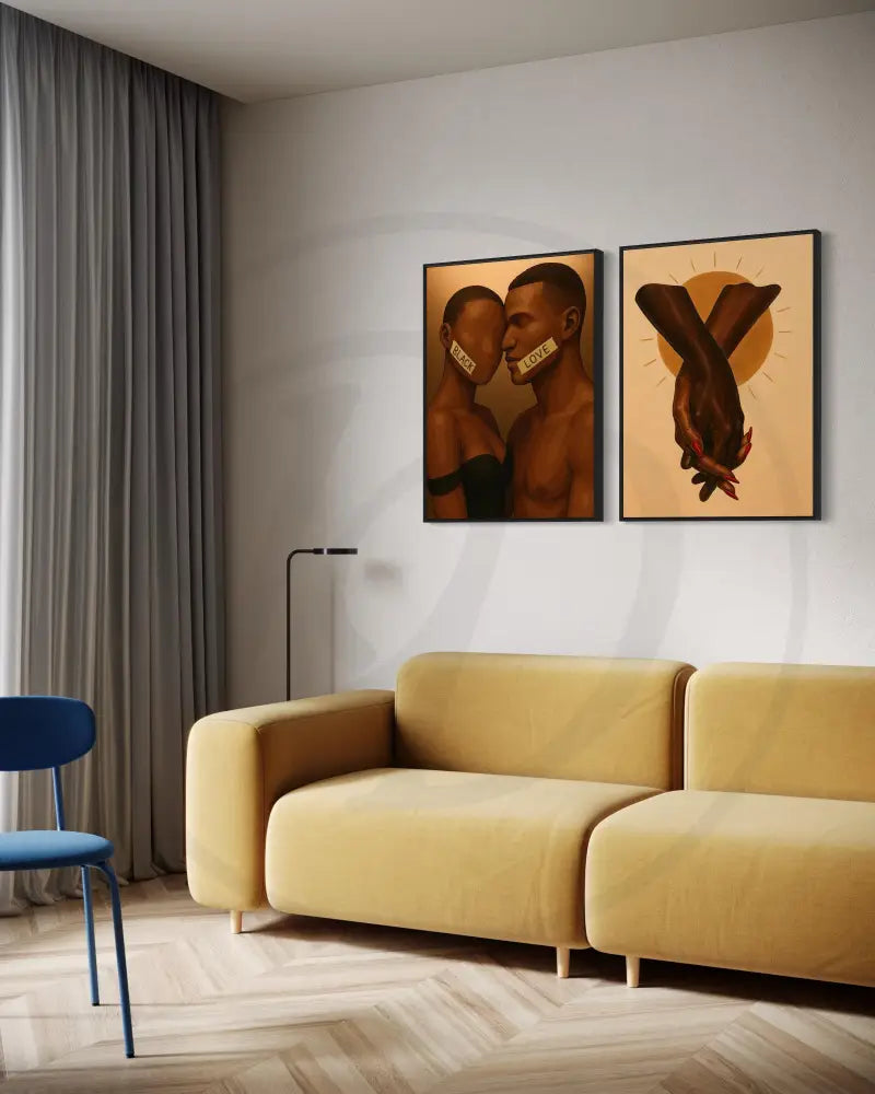 Intimate Black couple art print set for modern homes.