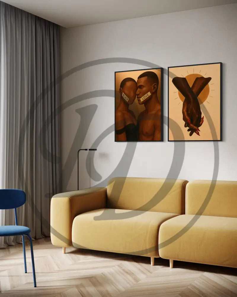 Intimate Black couple art print set for modern homes.
