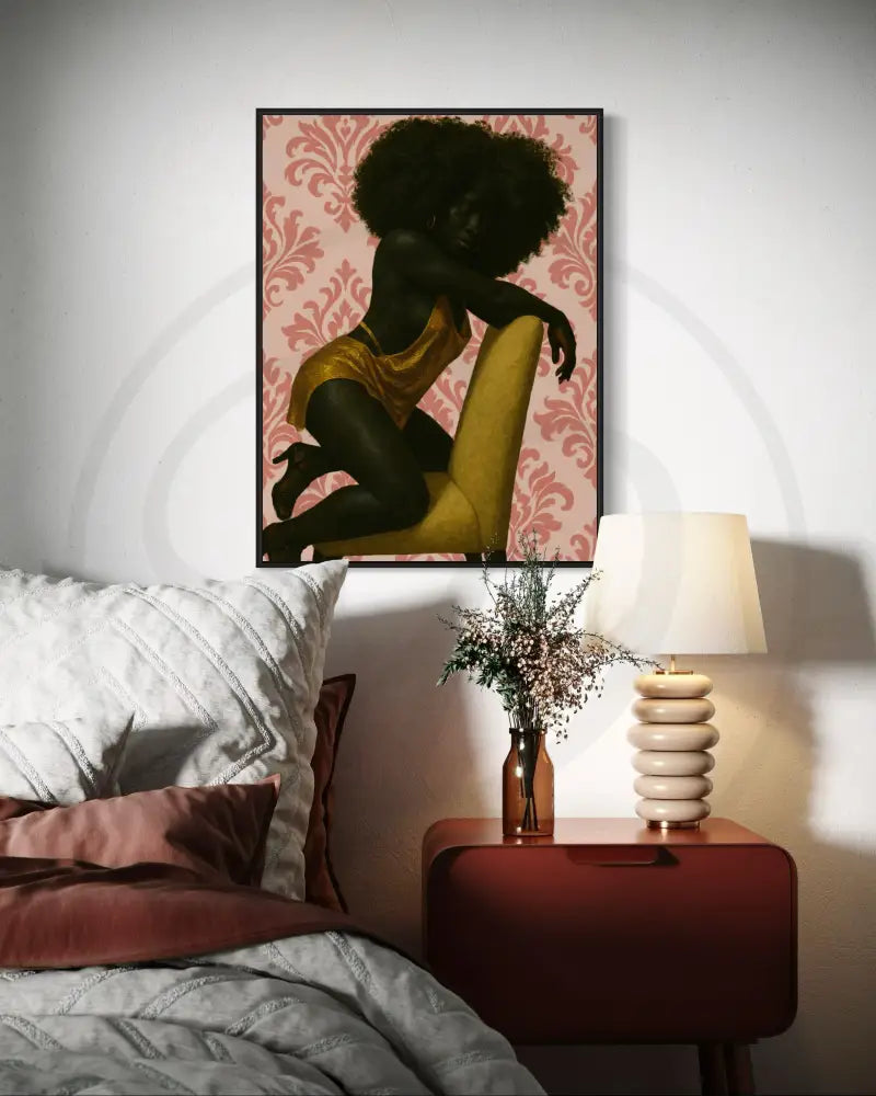Afrocentric curvy female figure in artistic printable decor.