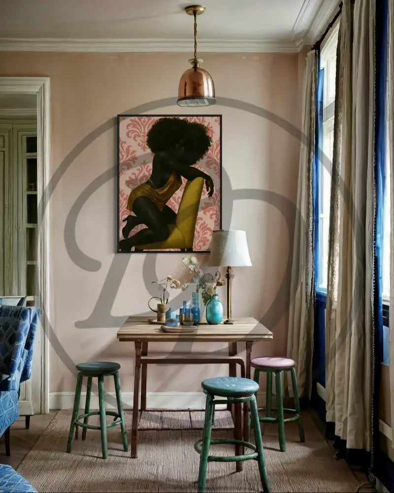 Sensual Black woman pose in downloadable digital artwork.