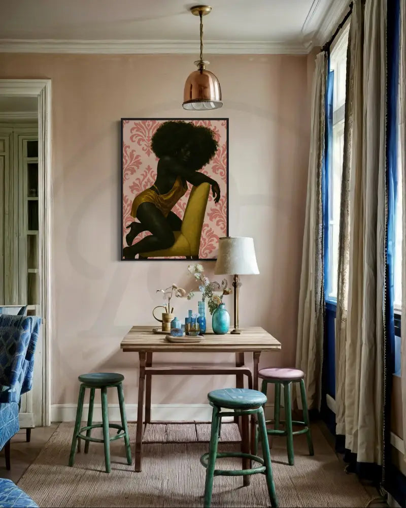 Sensual Black woman pose in downloadable digital artwork.