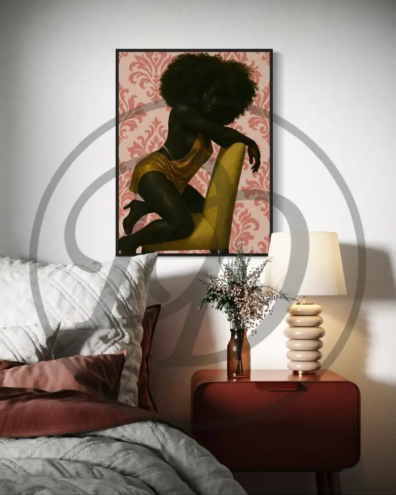 Afrocentric curvy female figure in artistic printable decor.