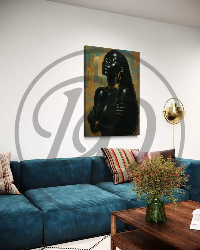 Soulful Black woman embrace art for modern home décor.