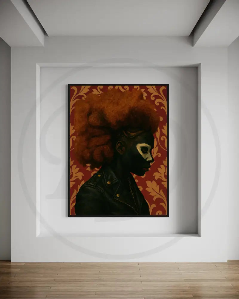 Printable Black woman silhouette with ornate red and gold wallpaper.
