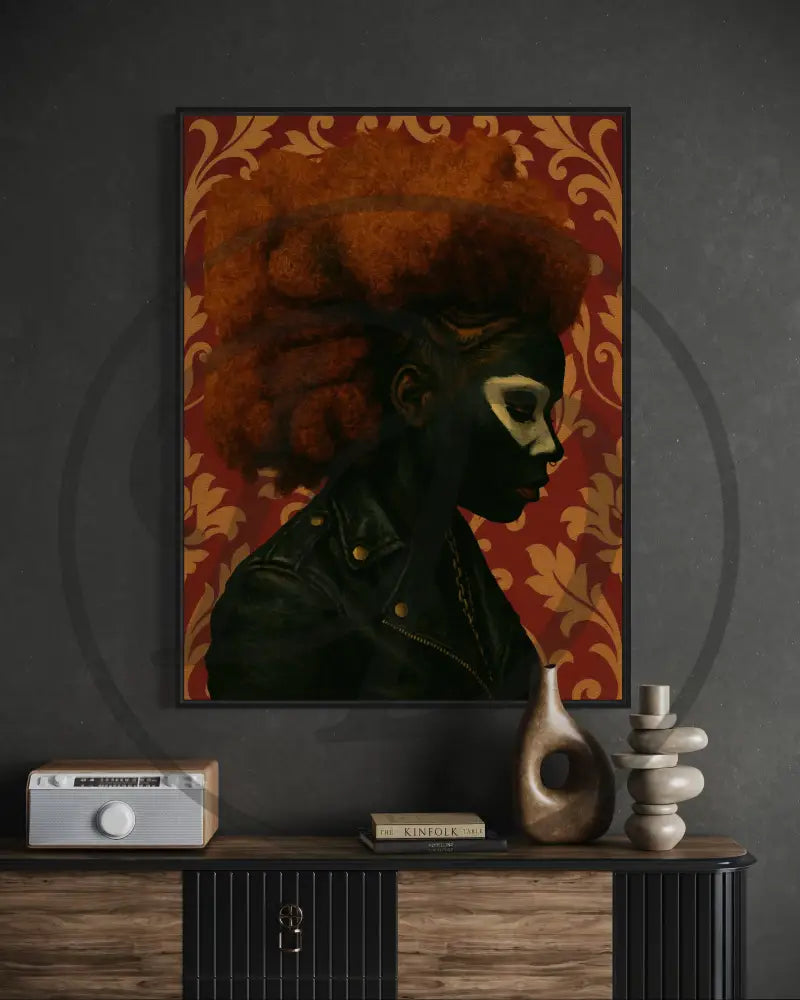 Modern Afro wall art showing woman in profile with powerful presence.