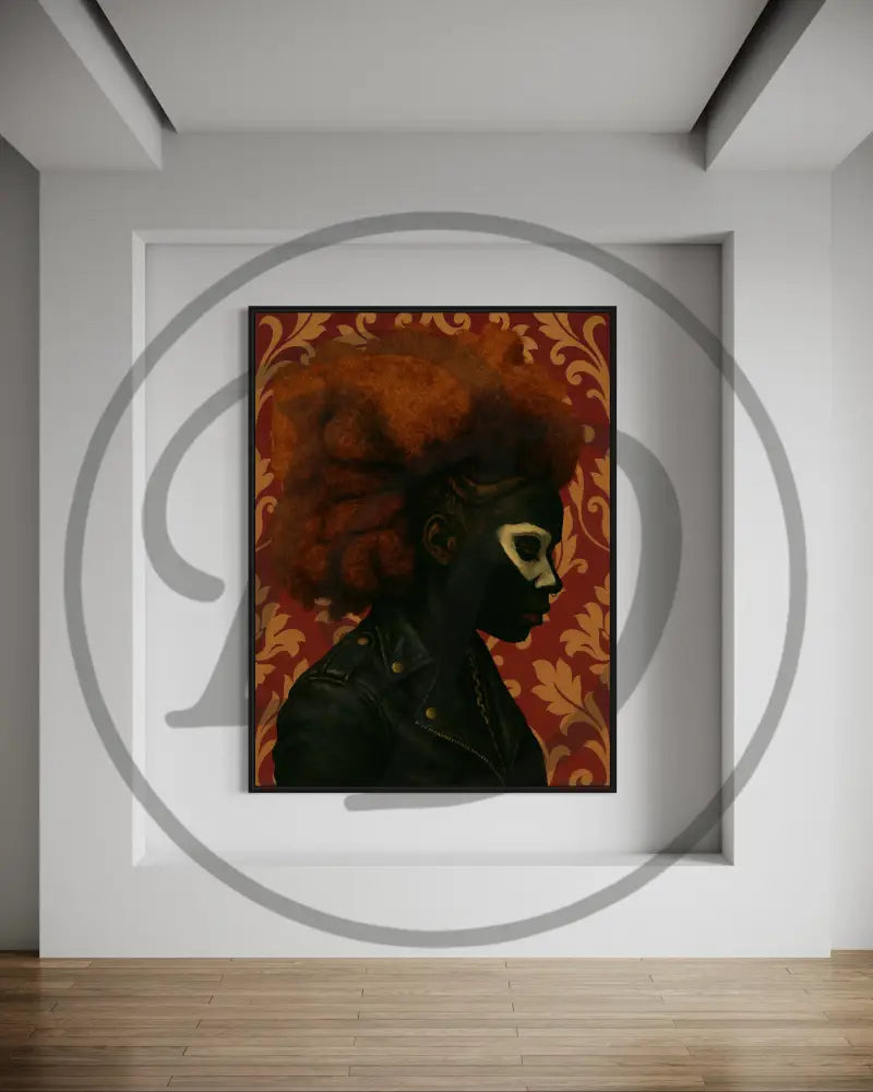 Printable Black woman silhouette with ornate red and gold wallpaper.