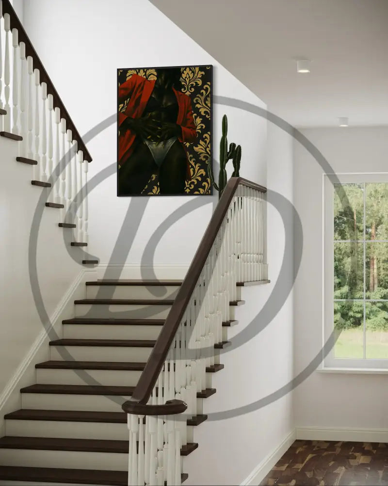 Printable red and gold digital artwork for modern Afrocentric interiors.