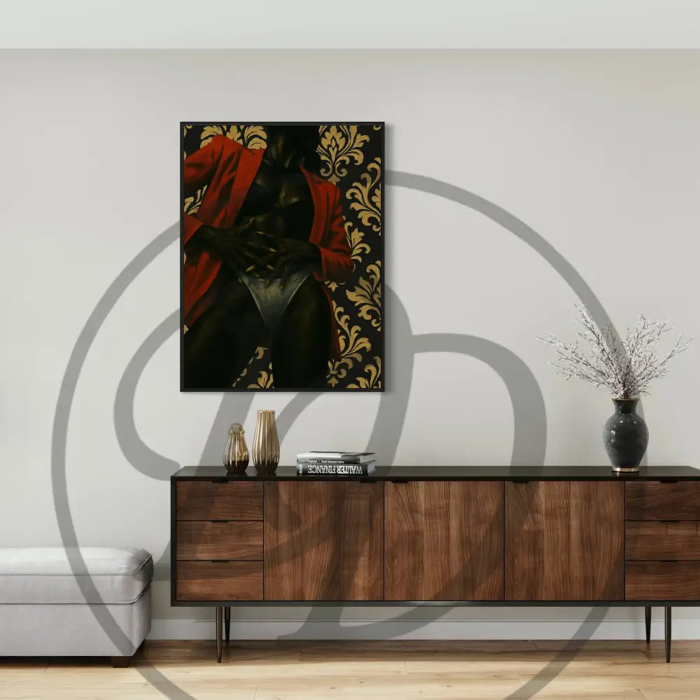 Afrocentric printable artwork featuring sensual female silhouette in gold tones.