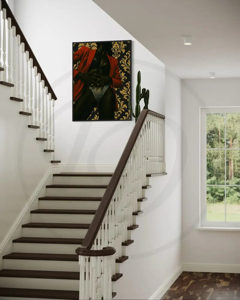 Printable red and gold digital artwork for modern Afrocentric interiors.