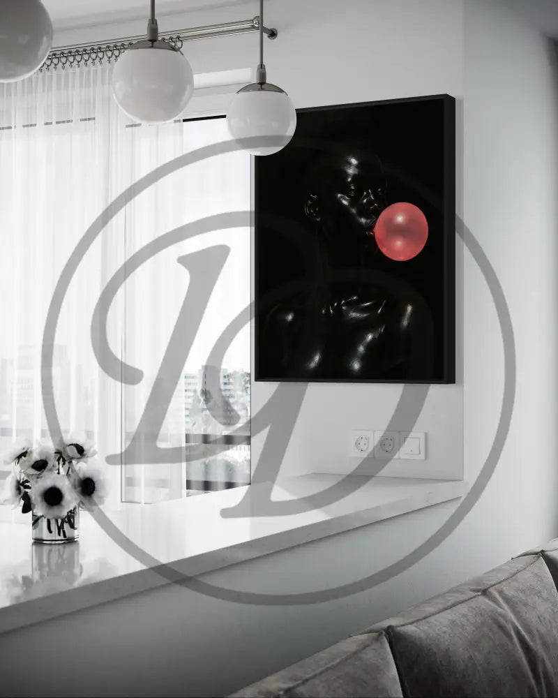 Modern Afrocentric wall art of Black woman blowing gum