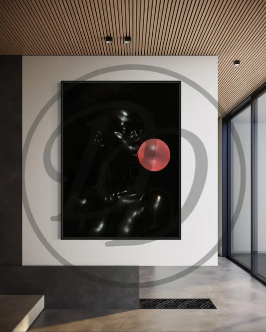 Afrocentric digital portrait of Black woman blowing bubblegum