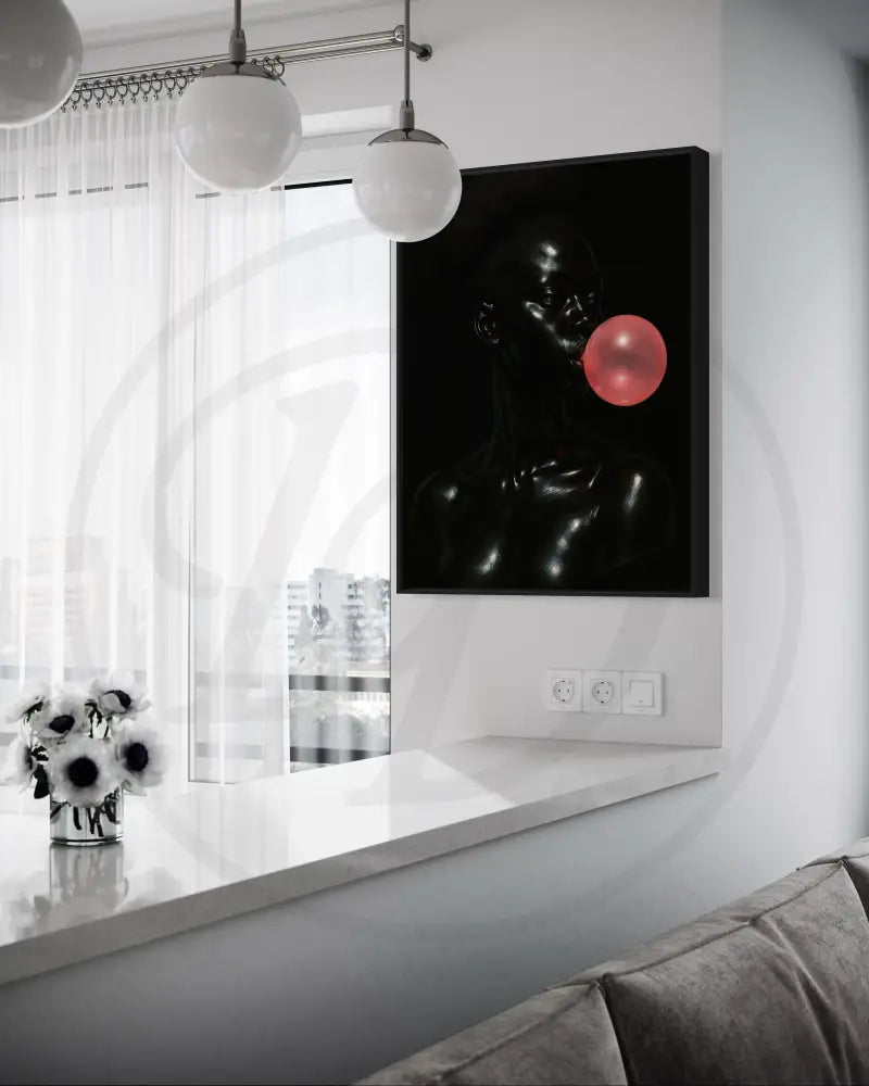 Modern Afrocentric wall art of Black woman blowing gum